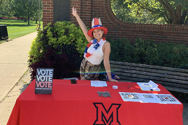 Mollie Duffy at a tabling event on Miami University's Oxford campus